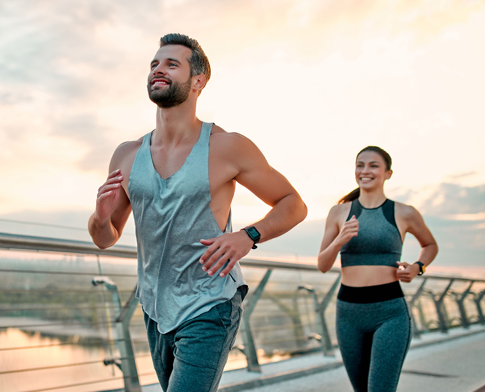 Couple doing sport on the street